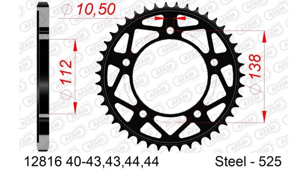 DC AFAM Stahl-Kettenrad 525 - 41Z (Schwarz) 12816-41 | ID 112 LK 138 5-Loch