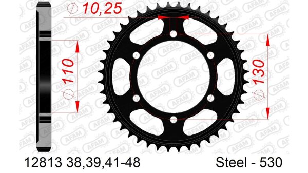 DC AFAM Stahl-Kettenrad 530 - 43Z (Schwarz) 12813-43| ID 110 LK 130 6-Loch