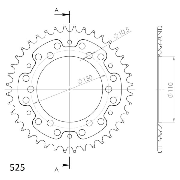 Supersprox Stealth-Kettenrad 525 - 40Z (rot) RST-480:40-RED|ID 110,0 LK 130,0 6-Loch