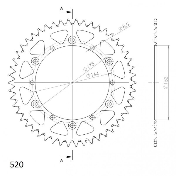 Supersprox Alu-Kettenrad 520 - 52Z (blau) RAL-853:52-BLU|ID 152,0 LK 175,0 6-Loch