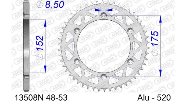 DC AFAM Alu-Kettenrad 520 - 48Z (Silber) 13508N-48 | ID 152 LK 175 6-Loch