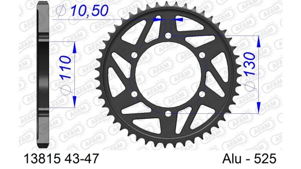 DC AFAM Alu-Kettenrad 525 - 43Z (Gun Metal) 13815-43 | ID 110 LK 130 6-Loch