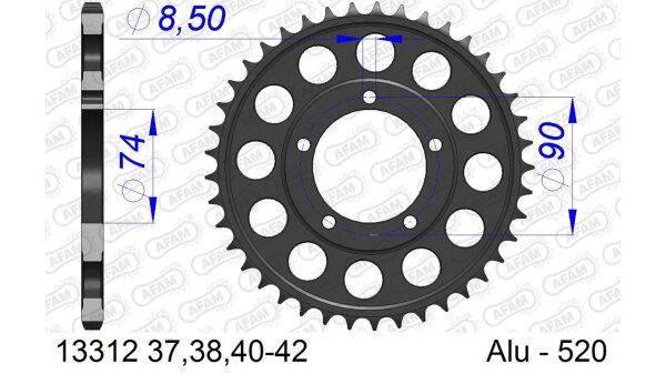 DC AFAM Alu-Kettenrad 520 - 42Z (Gun Metal) ID 74,0 LK 90,0 5-Loch