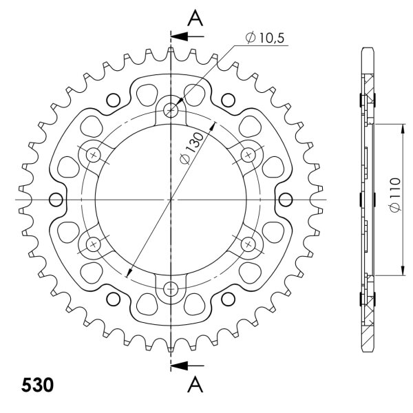 Supersprox Stealth-Kettenrad 530 - 42Z (silber) RST-479:42-SLV|ID 110,0 LK 130,0 6-Loch