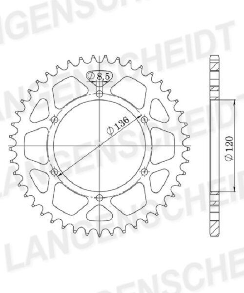 Supersprox Alu-Kettenrad 520 - 44Z (silber) ID 120,0 LK 136,0 6-Loch