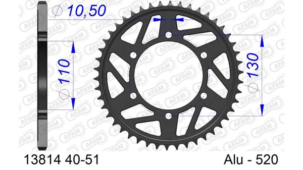 DC AFAM Alu-Kettenrad 520 - 41Z (Gun Metal) 13814-41 | ID 110 LK 130 6-Loch