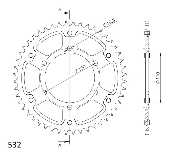 Supersprox Stealth-Kettenrad 532 - 48Z (gold) RST-1875:48-GLD|ID 110,0 LK 130,0 6-Loch