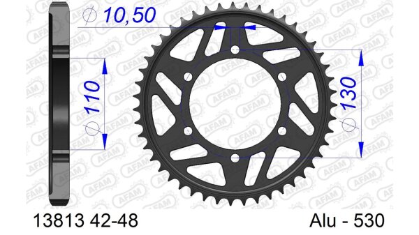 DC AFAM Alu-Kettenrad 530 - 44Z (Gun Metal) 13813-44 | ID 110 LK 130 6-Loch