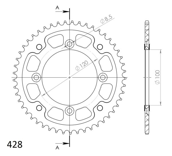 Supersprox Stealth-Kettenrad 428 - 48Z (gold) RST-998:48-GLD|ID 100,0 LK 120,0 4-Loch