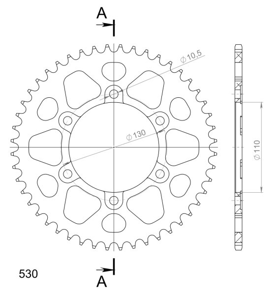 Supersprox Alu-Kettenrad 530 - 48Z (rot) RAL-479:48-RED|ID 110,0 LK 130,0 6-Loch