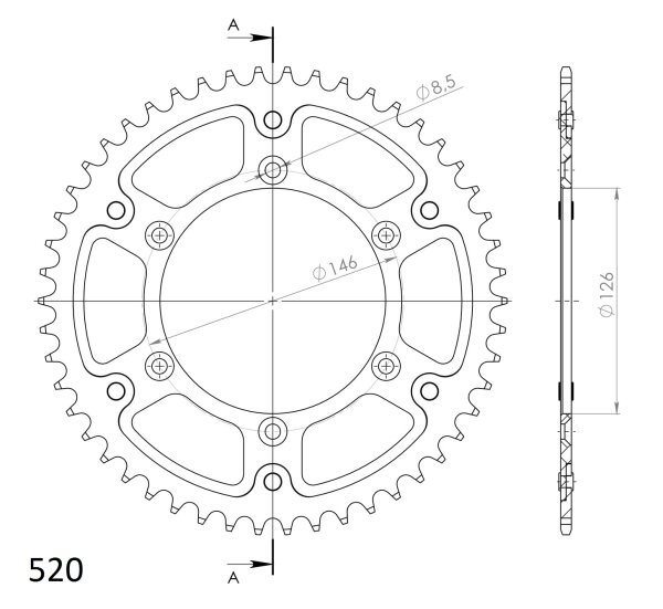 Supersprox Stealth-Kettenrad 520 - 51Z (blau) RST-808:51-BLU|ID 126,0 LK 146,0 6-Loch