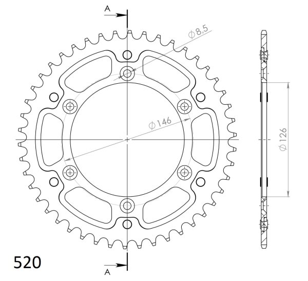 Supersprox Stealth-Kettenrad 520 - 47Z (rot) RST-808:47-RED|ID 126,0 LK 146,0 6-Loch