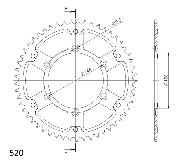 Supersprox Stealth-Kettenrad 520 - 53Z (rot) RST-808:53-RED|ID 126,0 LK 146,0 6-Loch