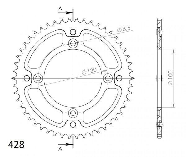 Supersprox Stealth-Kettenrad 428 - 53Z (gold) RST-998:53-GLD|ID 100,0 LK 120,0 4-Loch