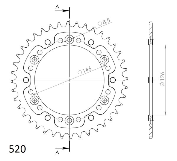 Supersprox Stealth-Kettenrad 520 - 41Z (orange) RST-808:41-ORG|ID 126,0 LK 146,0 6-Loch