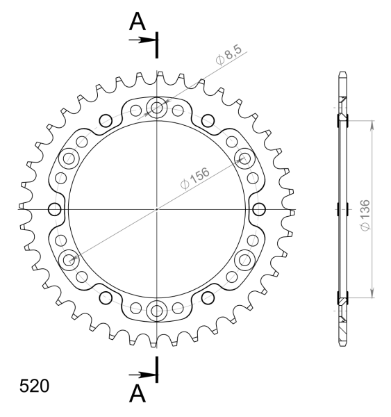 Supersprox Stealth-Kettenrad 520 - 40Z (gold) RST-1512:40-GLD|ID 136,0 LK 156,0 6-Loch