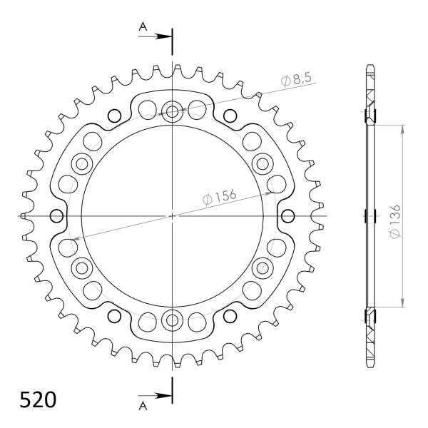 Supersprox Stealth-Kettenrad 520 - 43Z (rot) RST-1512:43-RED|ID 136,0 LK 156,0 6-Loch