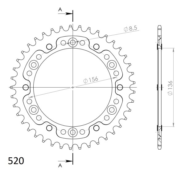 Supersprox Stealth-Kettenrad 520 - 41Z (gold) RST-1512:41-GLD|ID 136,0 LK 156,0 6-Loch