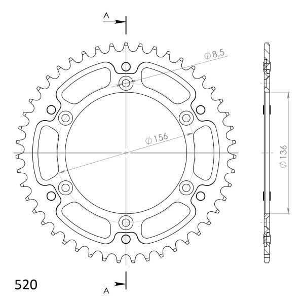 Supersprox Stealth-Kettenrad 520 - 47Z (gold) RST-1512:47-GLD|ID 136,0 LK 156,0 6-Loch