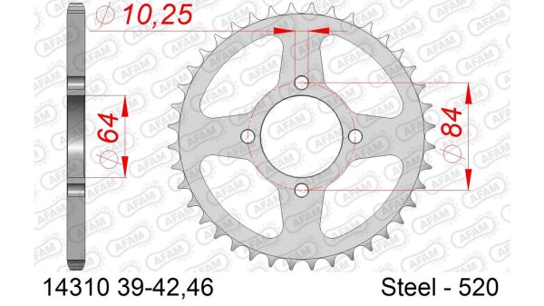 DC AFAM Stahl-Kettenrad 520 - 40Z (Silber) 14310-40| ID 64 LK 84 4-Loch