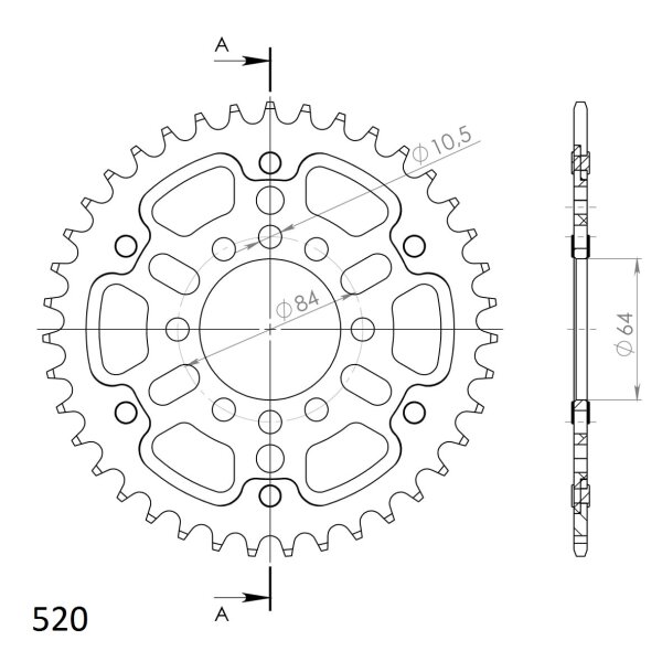 Supersprox Stealth-Kettenrad 520 - 39Z (gold) RST-1826:39-GLD|ID 64,0 LK 84,0 8-Loch