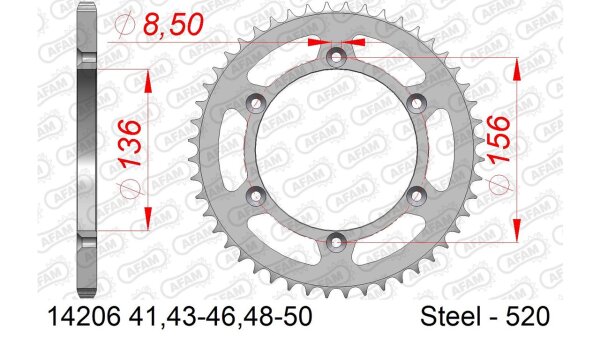 DC AFAM Stahl-Kettenrad 520 - 47Z (Silber) 14206-47| ID 136 LK 156 6-Loch