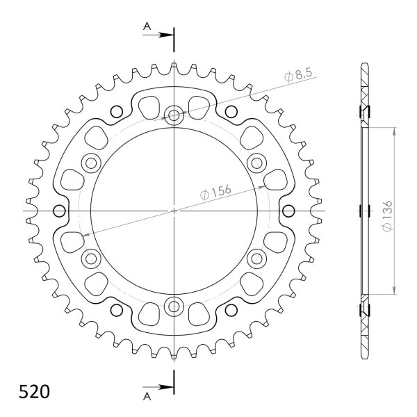 Supersprox Stealth-Kettenrad 520 - 46Z (gold) RST-1512:46-GLD|ID 136,0 LK 156,0 6-Loch