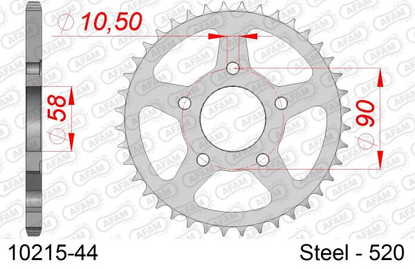 Supersprox Stahl-Kettenrad 520 - 44Z (schwarz) RFE-604:44-BLK|ID 58,0 LK 90,0 5-Loch