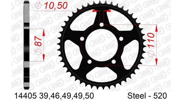 DC AFAM Stahl-Kettenrad 520 - 42Z (Schwarz) 14405-42| ID 87 LK 110 5-Loch