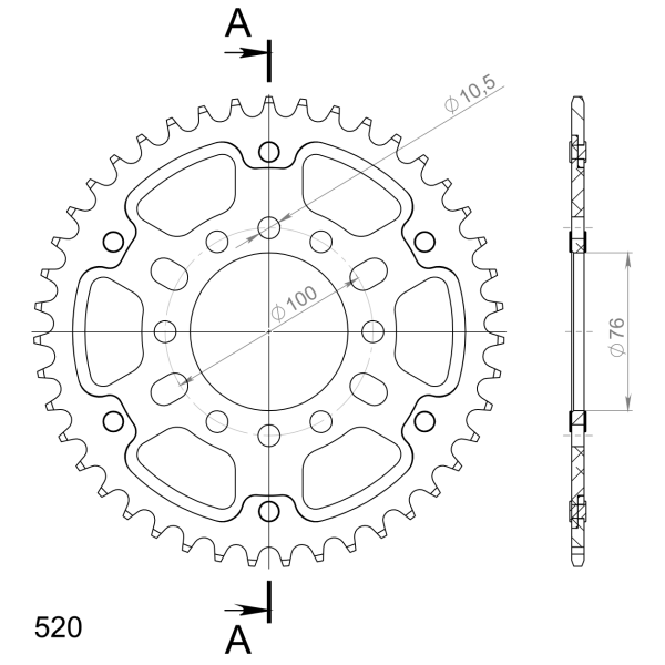 Supersprox Stealth-Kettenrad 520 - 44Z (gold) RST-1825:44-GLD|ID 76,0 LK 100,0 8-Loch