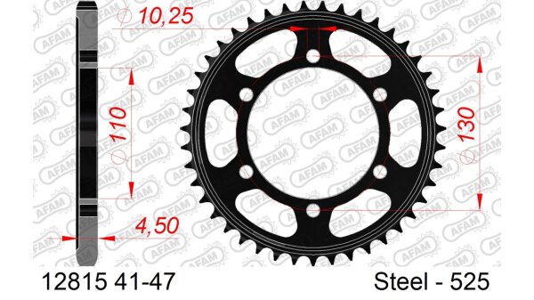 DC AFAM Stahl-Kettenrad 525 - 46Z (Schwarz) 12815-46| ID 110 LK 130 6-Loch