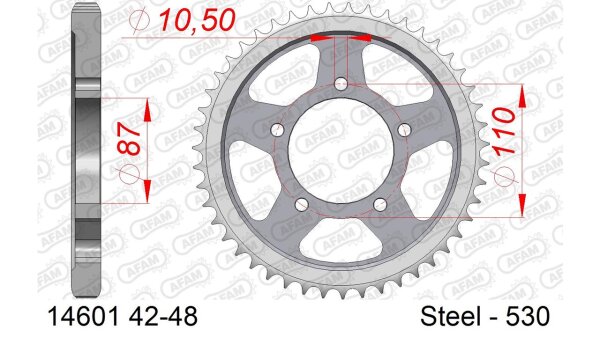 DC AFAM Stahl-Kettenrad 530 - 42Z (Silber) 14601-42| ID 87 LK 110 5-Loch