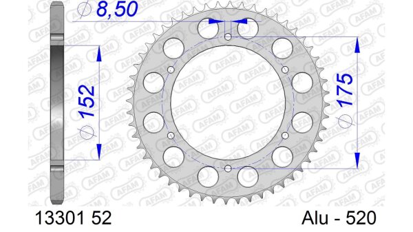 DC AFAM Alu-Kettenrad 520 - 52Z (Silber) 13301-52 | ID 152 LK 175 6-Loch