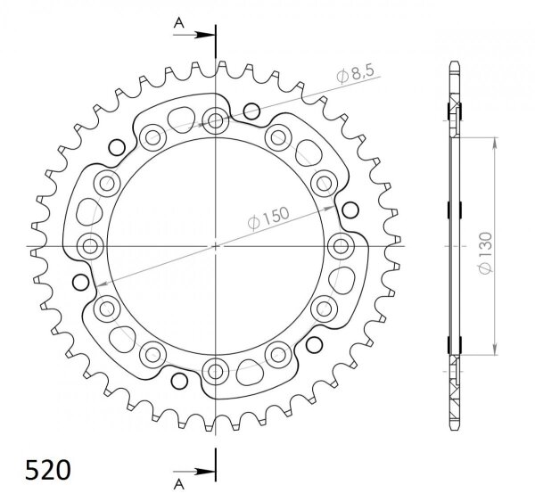 Supersprox Stealth-Kettenrad 520 - 44Z (gold) RST-245/2:44-GLD|ID 130,0 LK 150,0 6-Loch