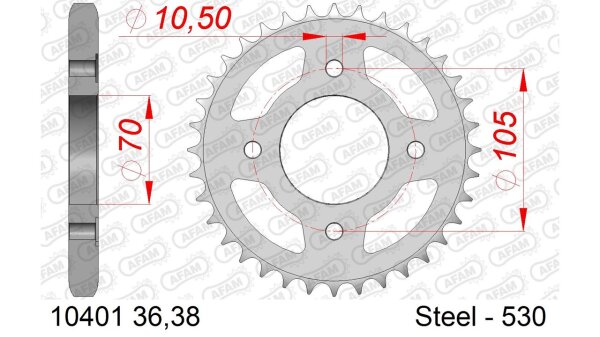 DC AFAM Stahl-Kettenrad 530 - 36Z (Silber) 10401-36| ID 70 LK 105 4-Loch