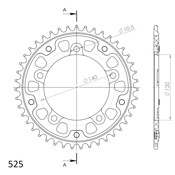 Supersprox Stealth-Kettenrad 525 - 42Z (orange) RST-1792:42-ORG|ID 120,0 LK 140,0 5-Loch