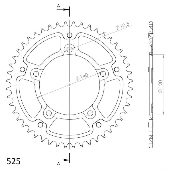 Supersprox Stealth-Kettenrad 525 - 50Z (silber) RST-1792:50-SLV|ID 120,0 LK 140,0 5-Loch