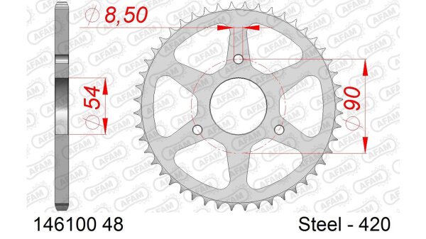 DC AFAM Stahl-Kettenrad 420 - 48Z (Silber) 146100-48| ID 54 LK 90 3-Loch