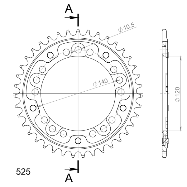 Supersprox Stealth-Kettenrad - 39Z (silber) RST-1792:39-SLV|ID 120,0 LK 140,0 5-Loch