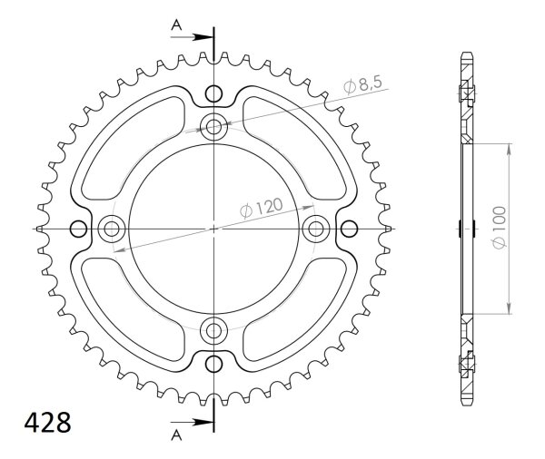 Supersprox Stealth-Kettenrad 428 - 50Z (gold) RST-998:50-GLD|ID 100,0 LK 120,0 4-Loch