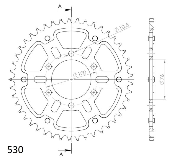 Supersprox Stealth-Kettenrad 530 - 45Z (silber) RST-816:45-SLV|ID 76,0 LK 100,0 6-Loch