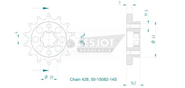 Esjot Ritzel 428 - 14Z 50-15082-14 | grobverzahnt 16,0/20,0