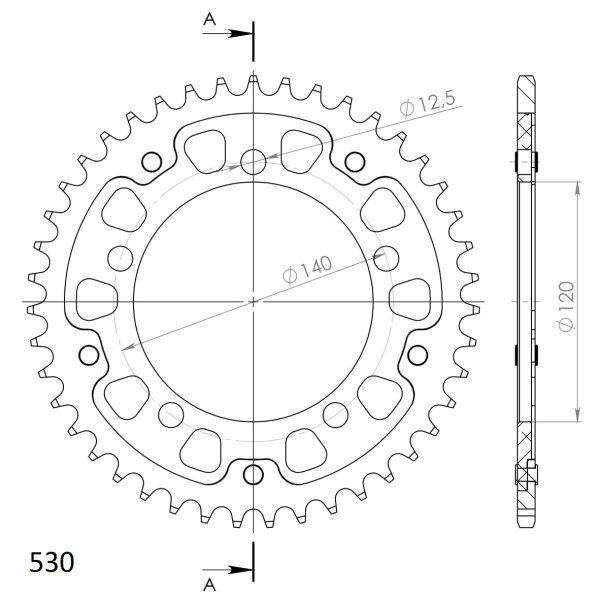 Supersprox Stealth-Kettenrad 530 - 43Z (rot) RST-1797:43-RED|ID 120,0 LK 140,0 5-Loch