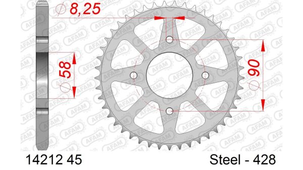 DC AFAM Stahl-Kettenrad 428 - 45Z (Silber) 14212-45| ID 58 LK 90 4-Loch