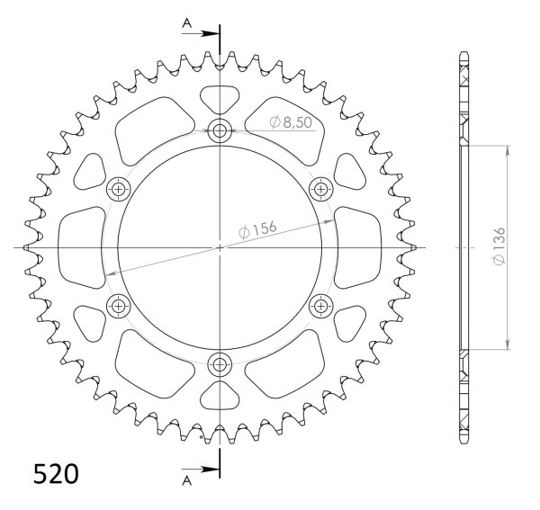 Supersprox Alu-Kettenrad 520 - 48Z (gold) RAL-1512:48-GLD|ID 136,0 LK 156,0 6-Loch