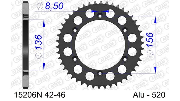 DC AFAM Alu-Kettenrad 520 - 42Z (Gun Metal) 15206N-42 | ID 136 LK 156 6-Loch