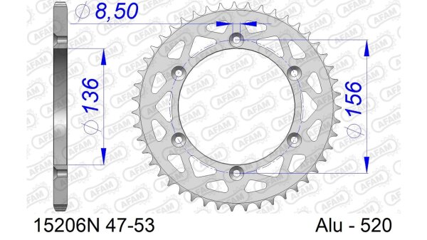 DC AFAM Alu-Kettenrad 520 - 49Z (Silber) 15206N-49 | ID 136 LK 156 6-Loch