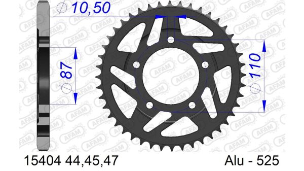 DC AFAM Alu-Kettenrad 525 - 45Z (Gun Metal) 15404-45 | ID 87 LK 110 5-Loch