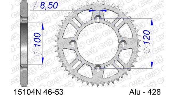 DC AFAM Alu-Kettenrad 428 - 47Z (Silber) 15104N-47 | ID 100 LK 120 4-Loch