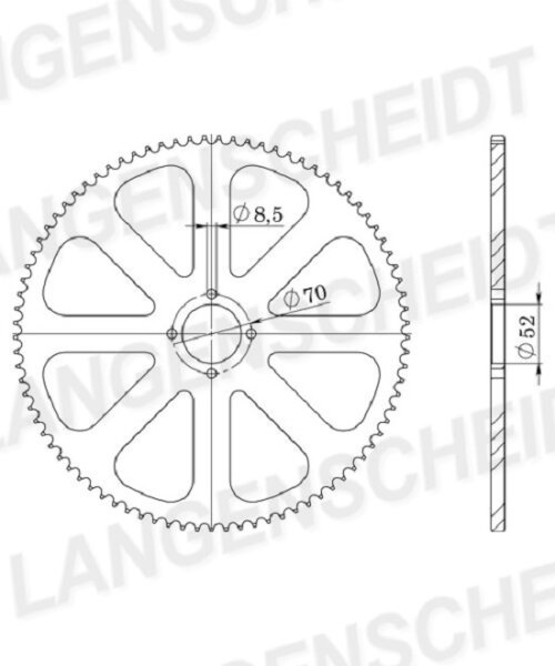 Supersprox Alu-Kettenrad 428 - 41Z (silber) ID 52,0 LK 68,0 4-Loch/4-Loch